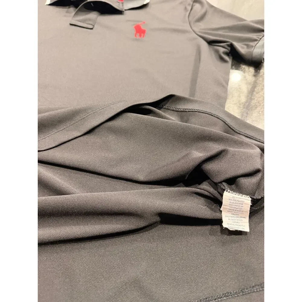 Polo Ralph Lauren Performance Large Big Pony Black Red White Stretch Golf Shirt
